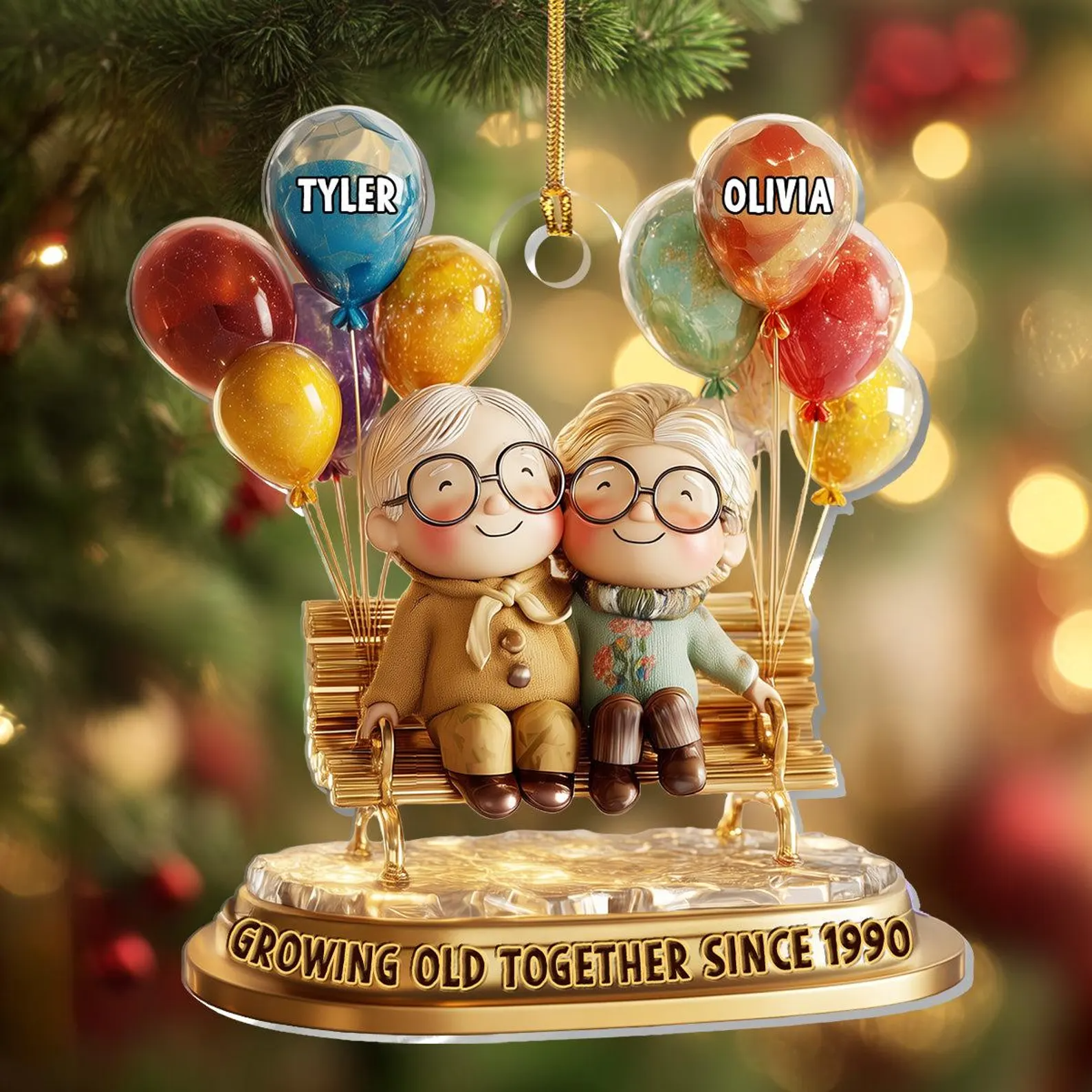 Growing Old Together Cute Old Couple Acrylic Ornament, Couple Anniversary Custom Xmas Ornament