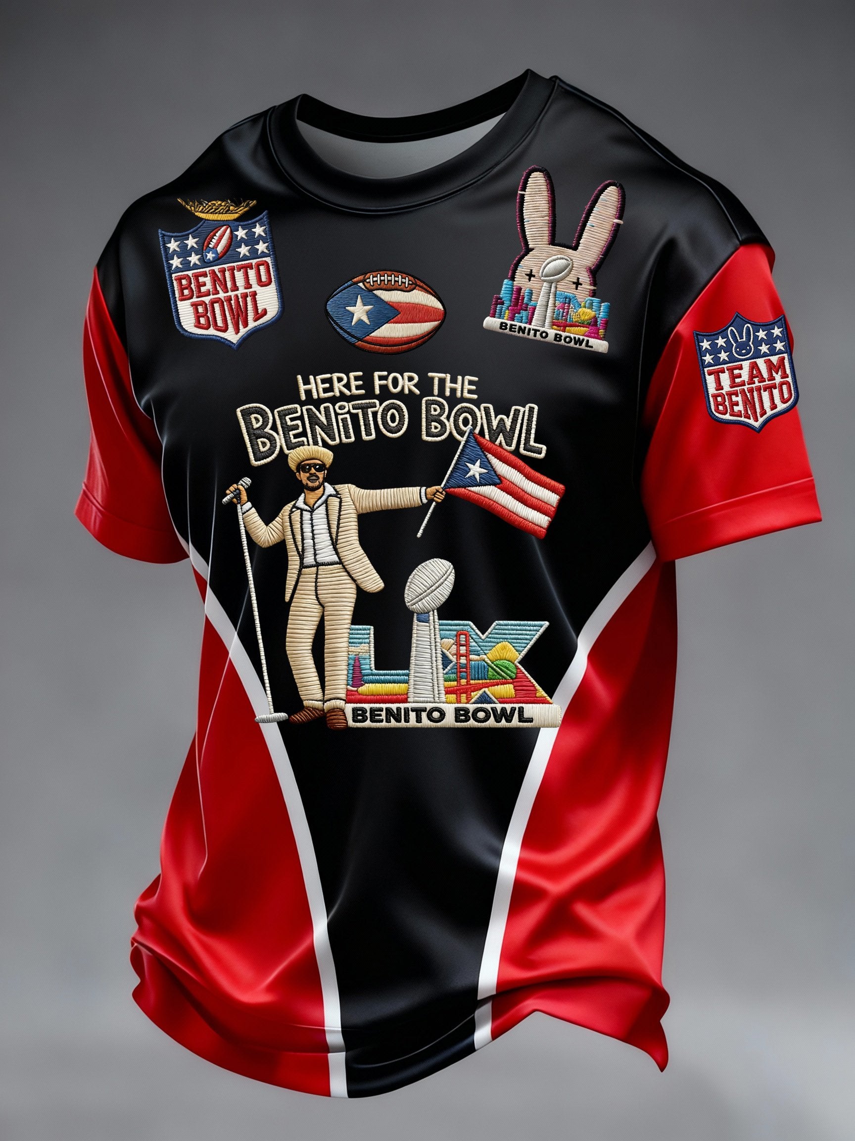 Here For The Benito Bowl Team Benito Football Tee, Bad Bunny Football Tee, LX Super Bad Game Day Bunny Shirt