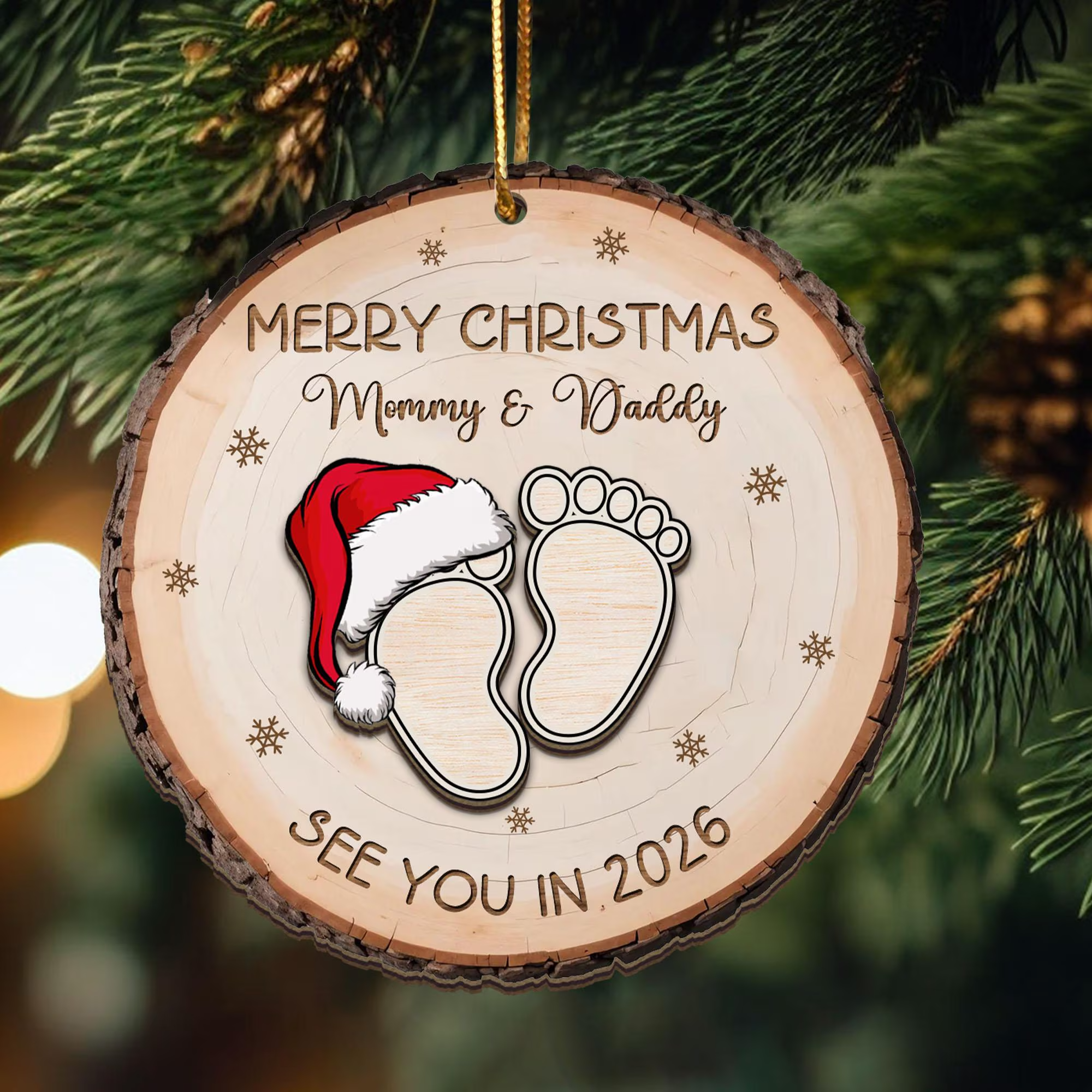 See You In 2026 Parents-to-be 2 Layered Wooden Ornament, Christmas Family Ornament, Expecting Mom Gift