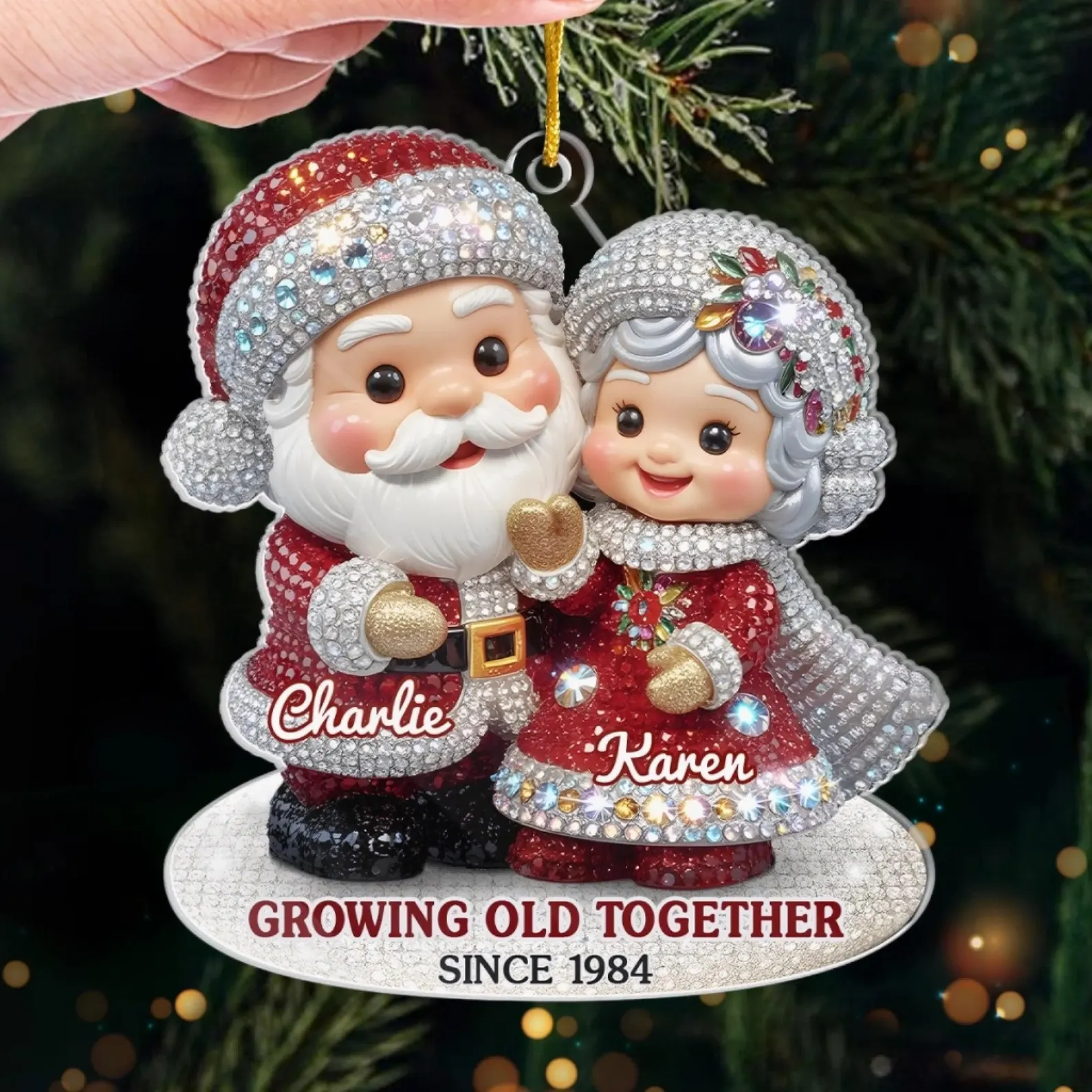 Growing Old Together Santa Claus Couple Acrylic Ornament, Couple Anniversary Custom Xmas Ornament, Couple Xmas Gift