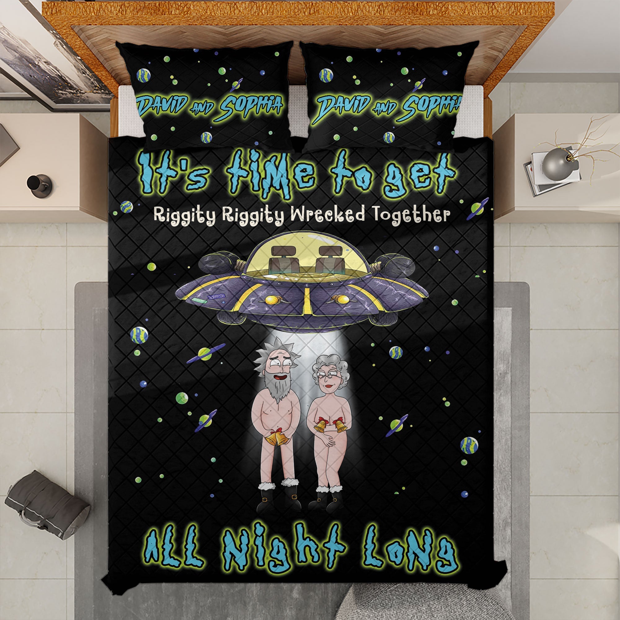 All Night Long Personalized Funny Couple Quilt Bed Sets, Couple Bedding Set, Valentine Gift For Couple