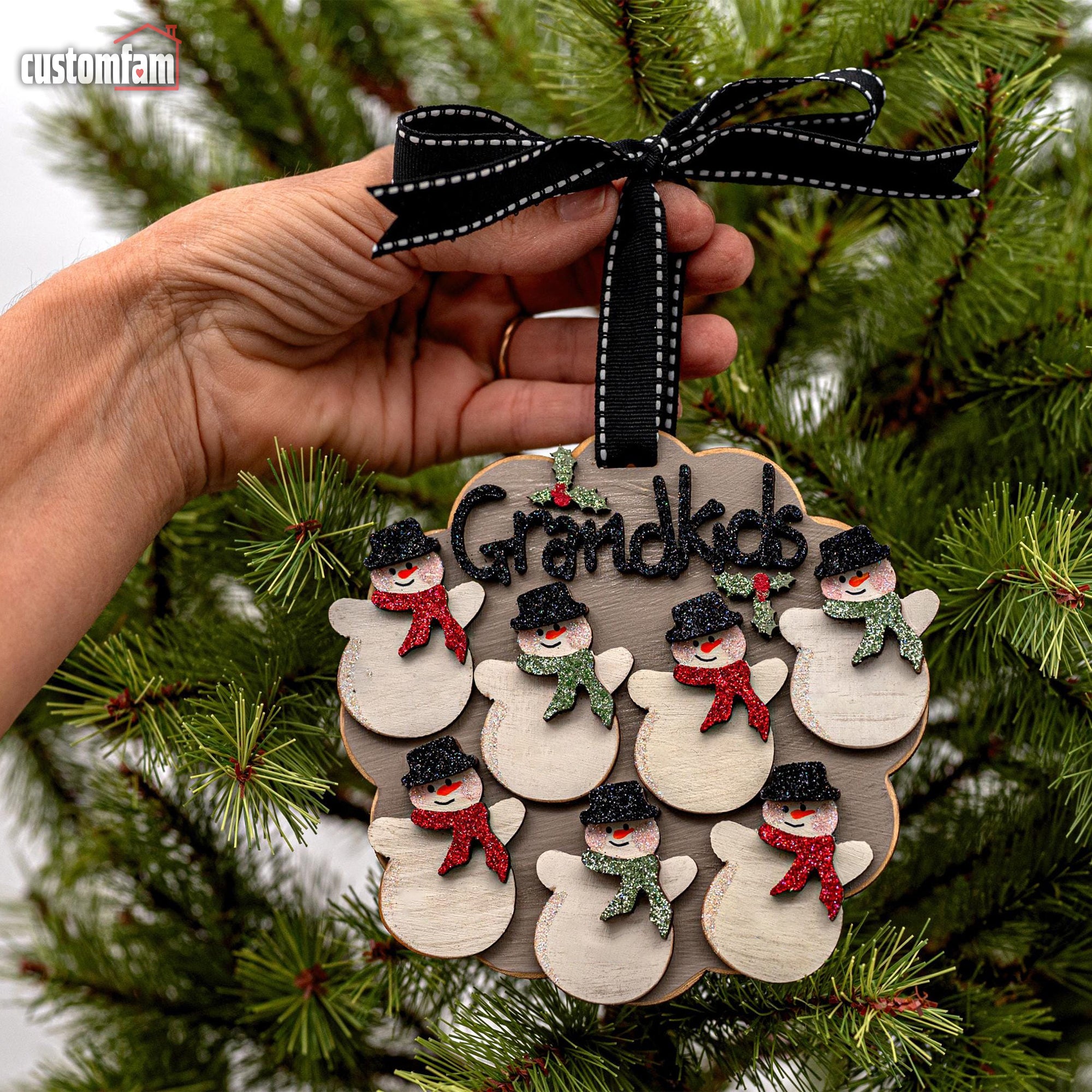 Personalized Grandkids Snowman Christmas Ornaments, Family Gifts