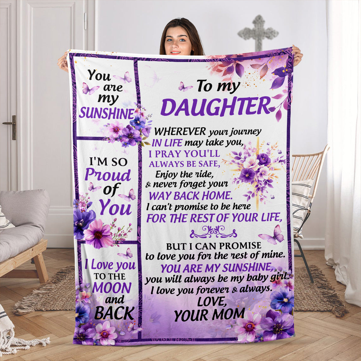 You Are My Sunshine Custom Fleece Blanket, Mother's Day Gift, Gift For Mom
