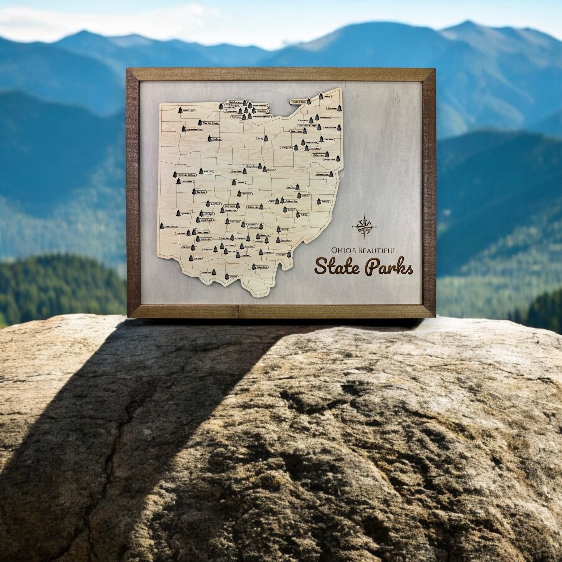 Personalized Ohio State Park Travel Map, Wooden Map Tracker, Gift For Travelers
