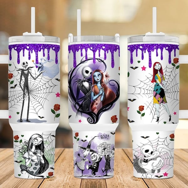 The Nightmare Before Christmas 40oz Tumbler with Handle, Lovely Gift For Horror Fan, Halloween Gifts