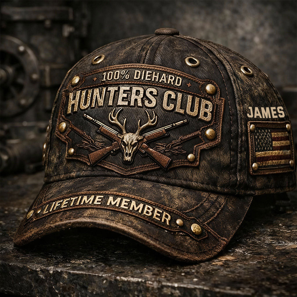 100% Hunters Lifetime Member Printed Hat, Father's Day Gift For Grandpa, Hunting Personalized Gift For Dad
