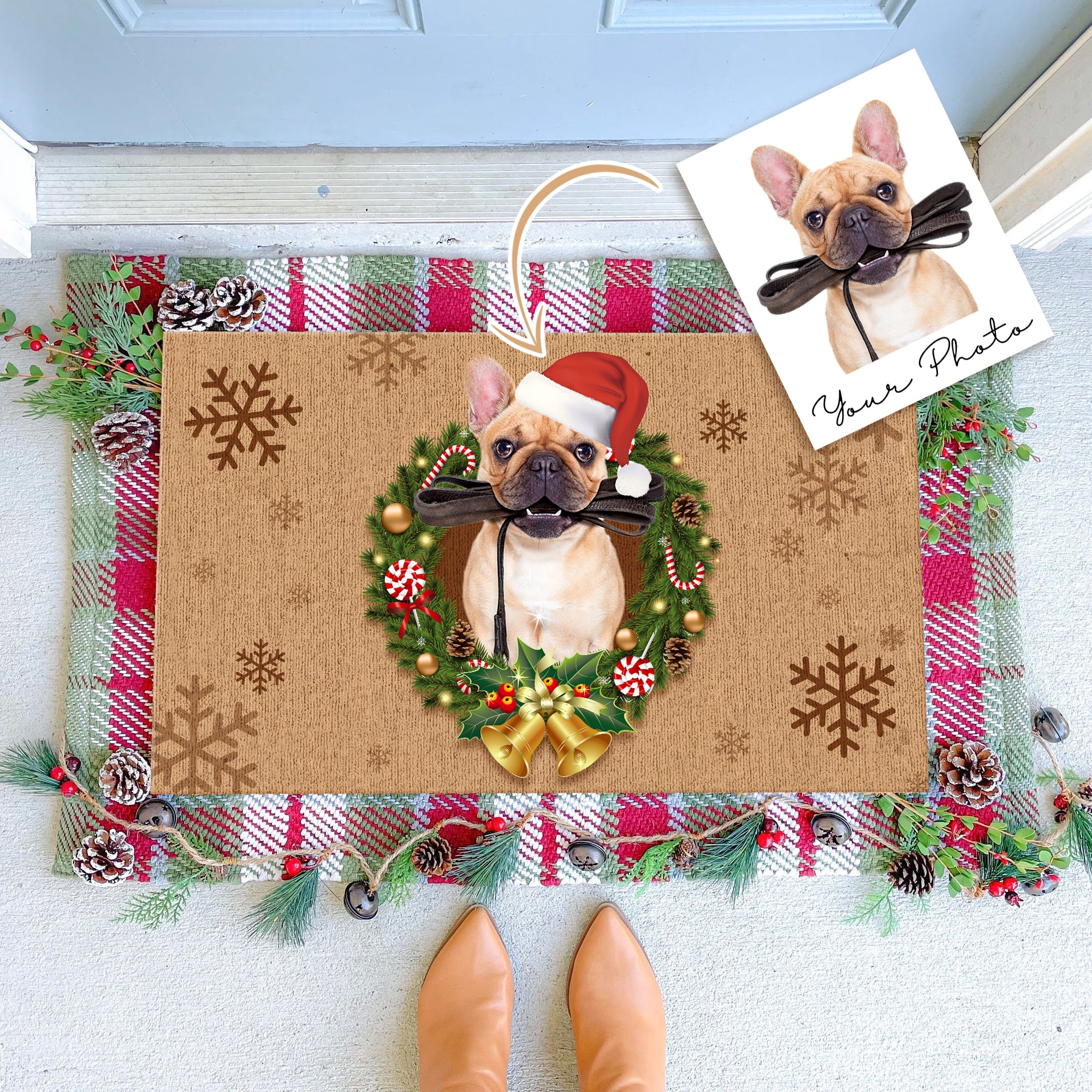 Custom Photo Pets Christmas Door Mats, Custom Gifts For Pet Lovers, Christmas Welcome Mat