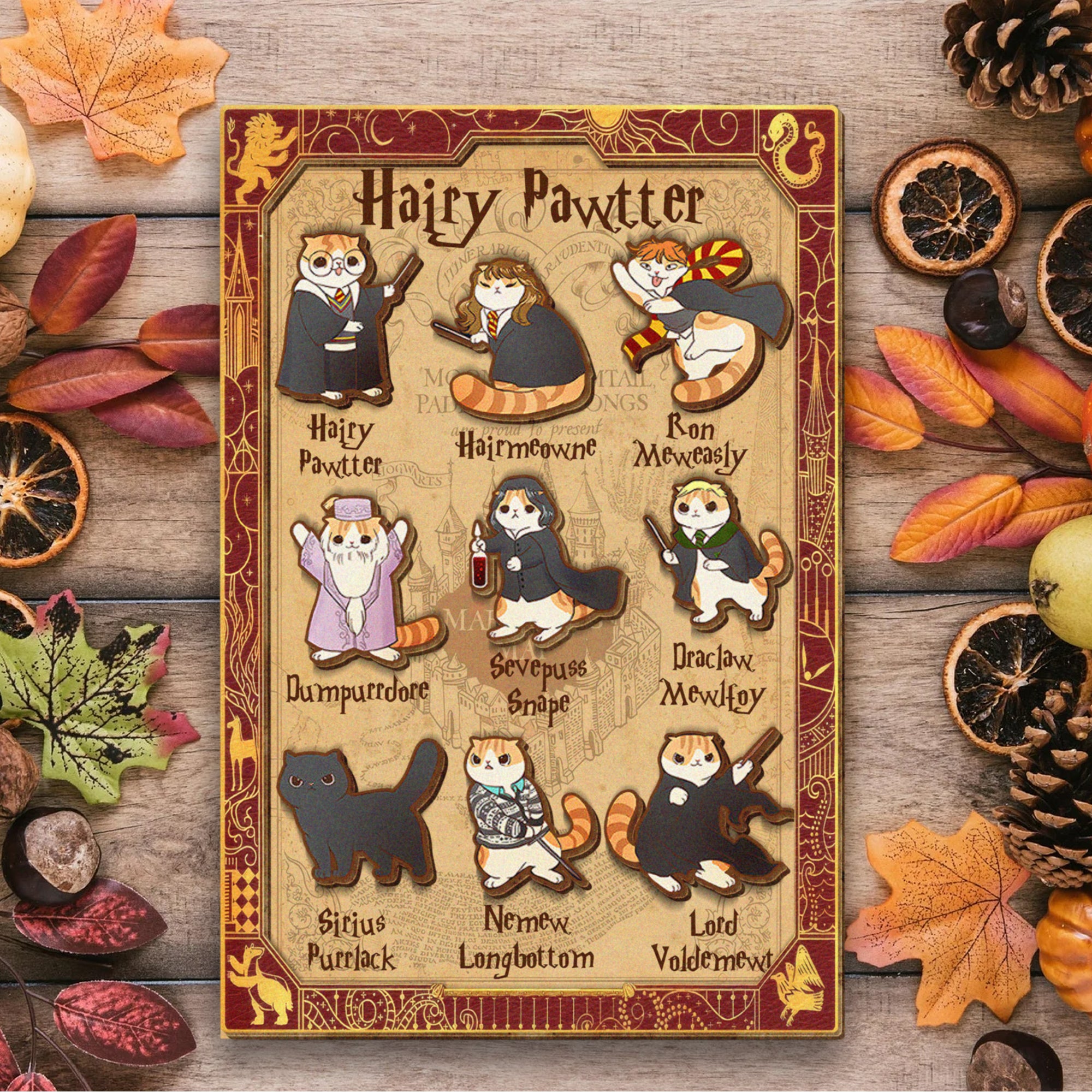 Hairy Pawtter 2 Layered Wizard Magical Cat Wooden Sign, HP Fan Gifts