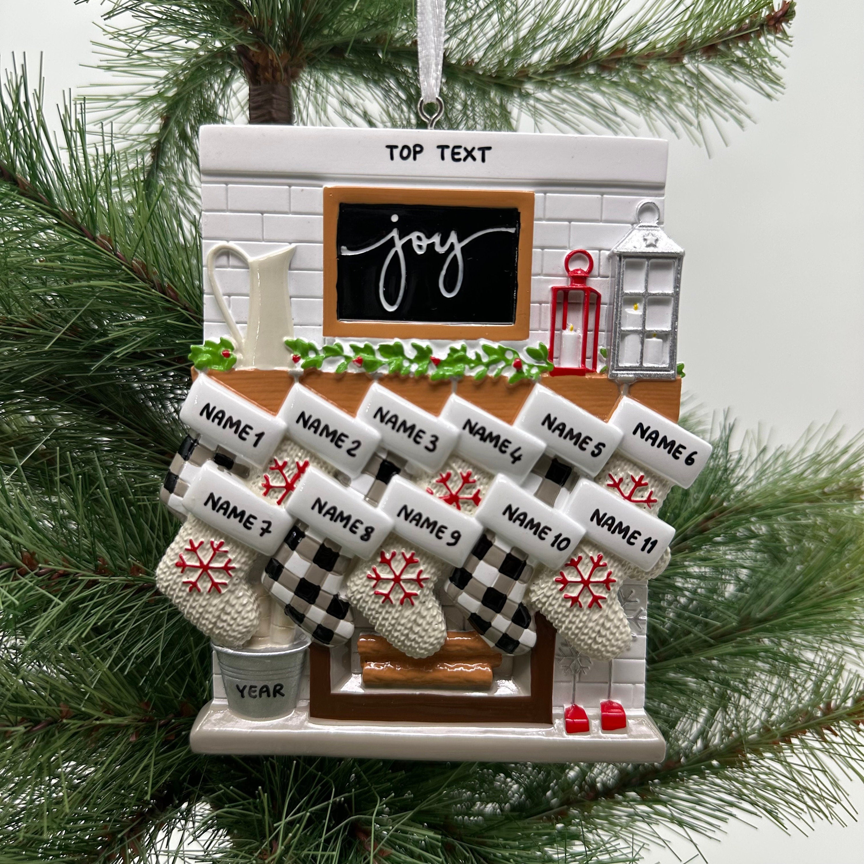 Fireplace Mantel Family Stocking Joy Ornament, Personalized Christmas Gift