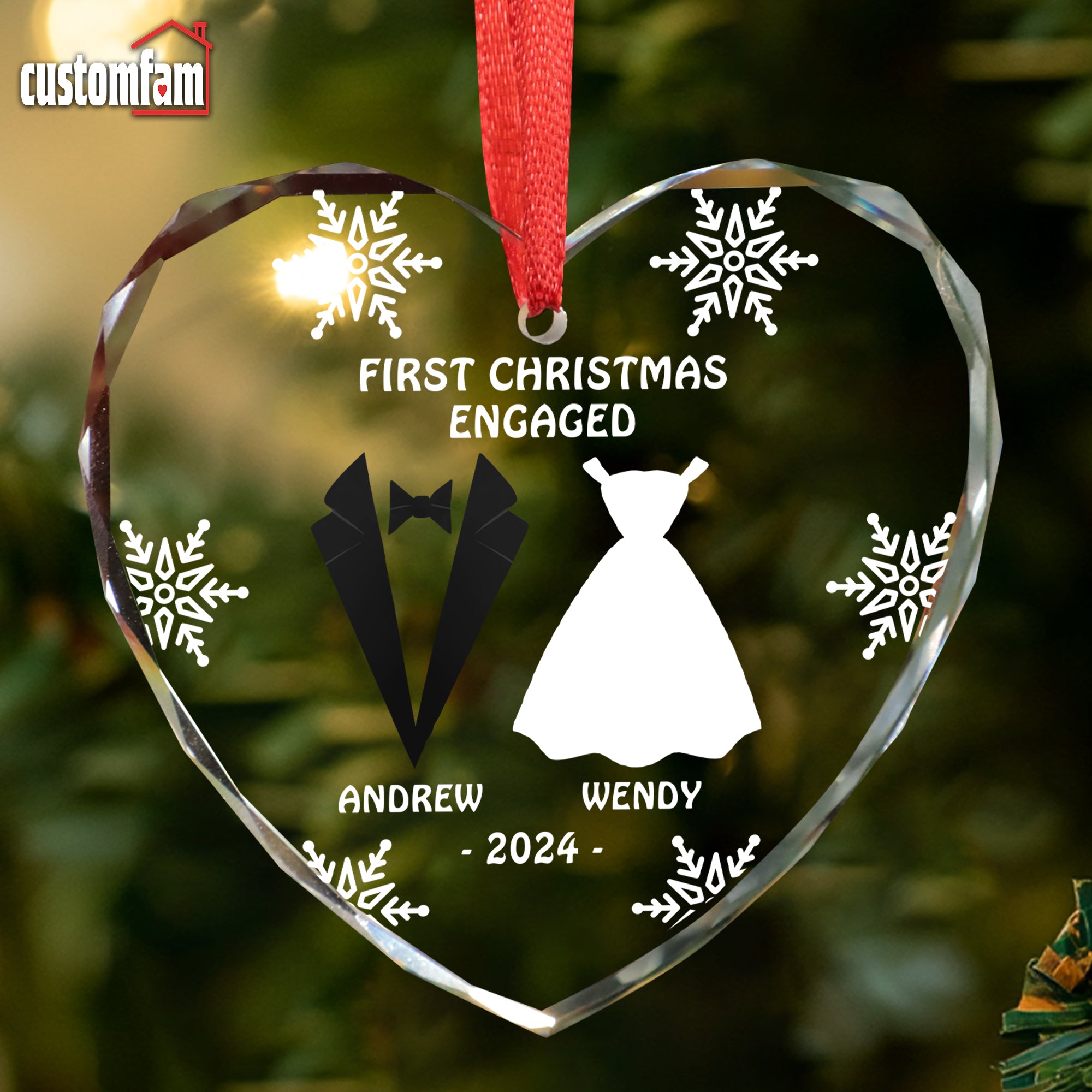 Custom First Christmas Married Glass Ornament, Anniversary Wedding Gifts