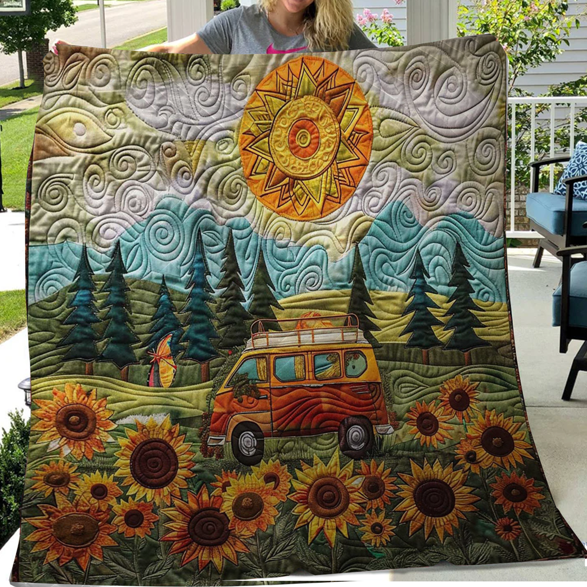 Sunflower Camping Blanket, Gift For Travelers, Outdoor Gifts, Bedroom Decor