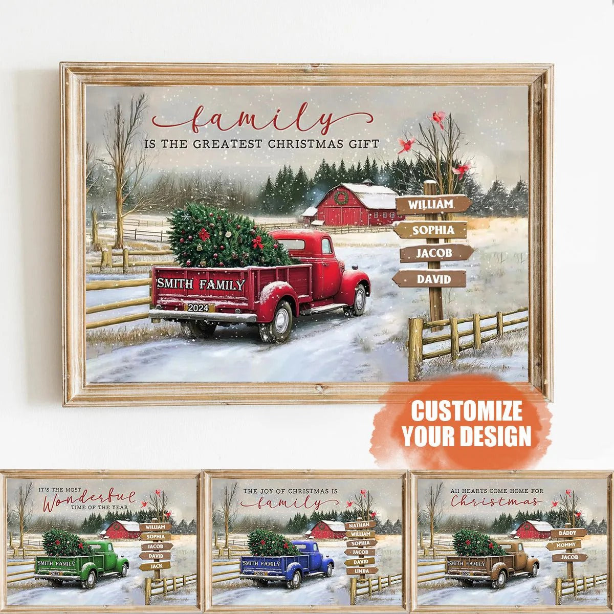 It's the Most Wonderful Time of the Year Truck With Christmas Tree Personalized Canvas Wall Art, Christmas Decor