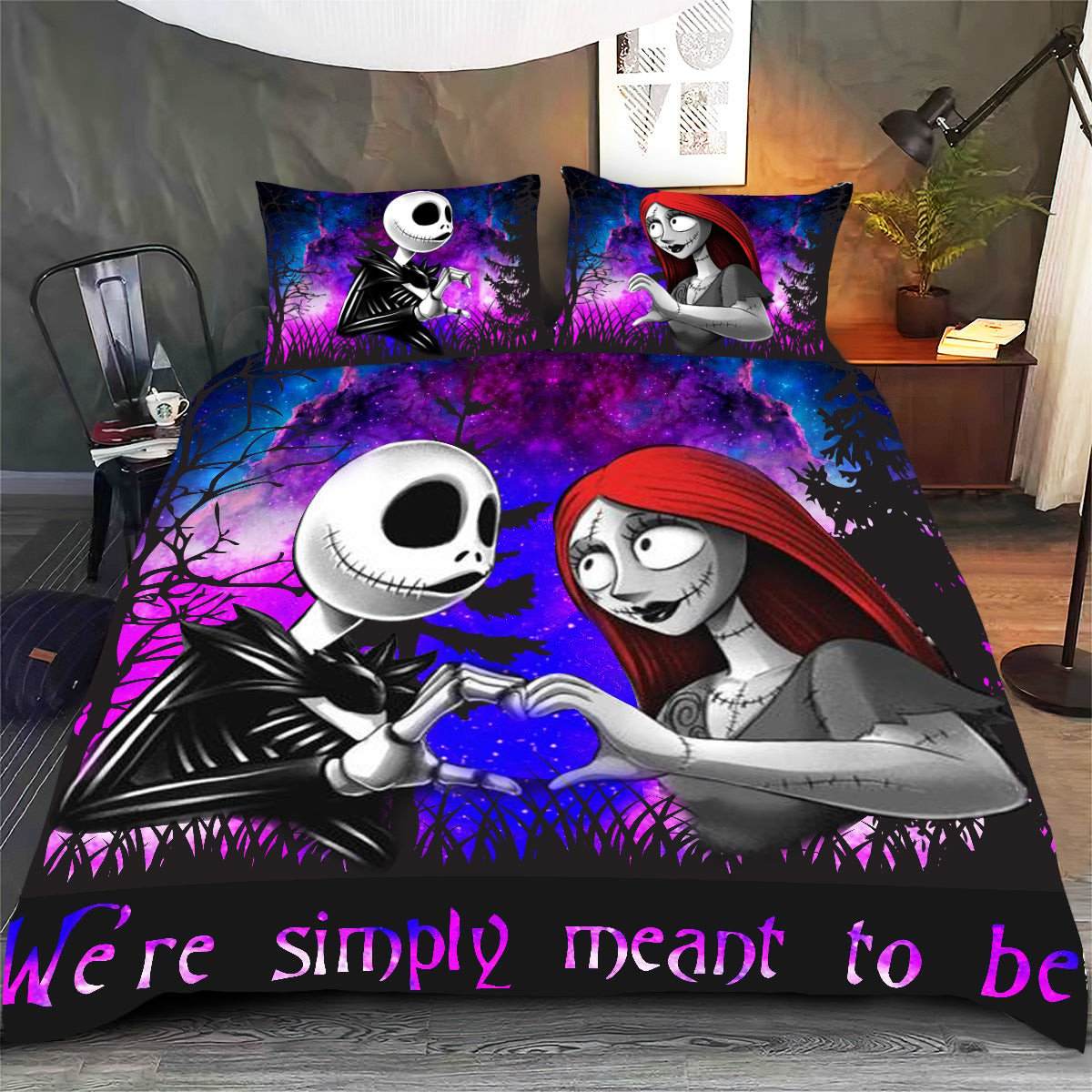 We Are Simply Meant To Be Bedding Set, Nightmare Before Christmas Quilt Bed Set, Halloween Gift