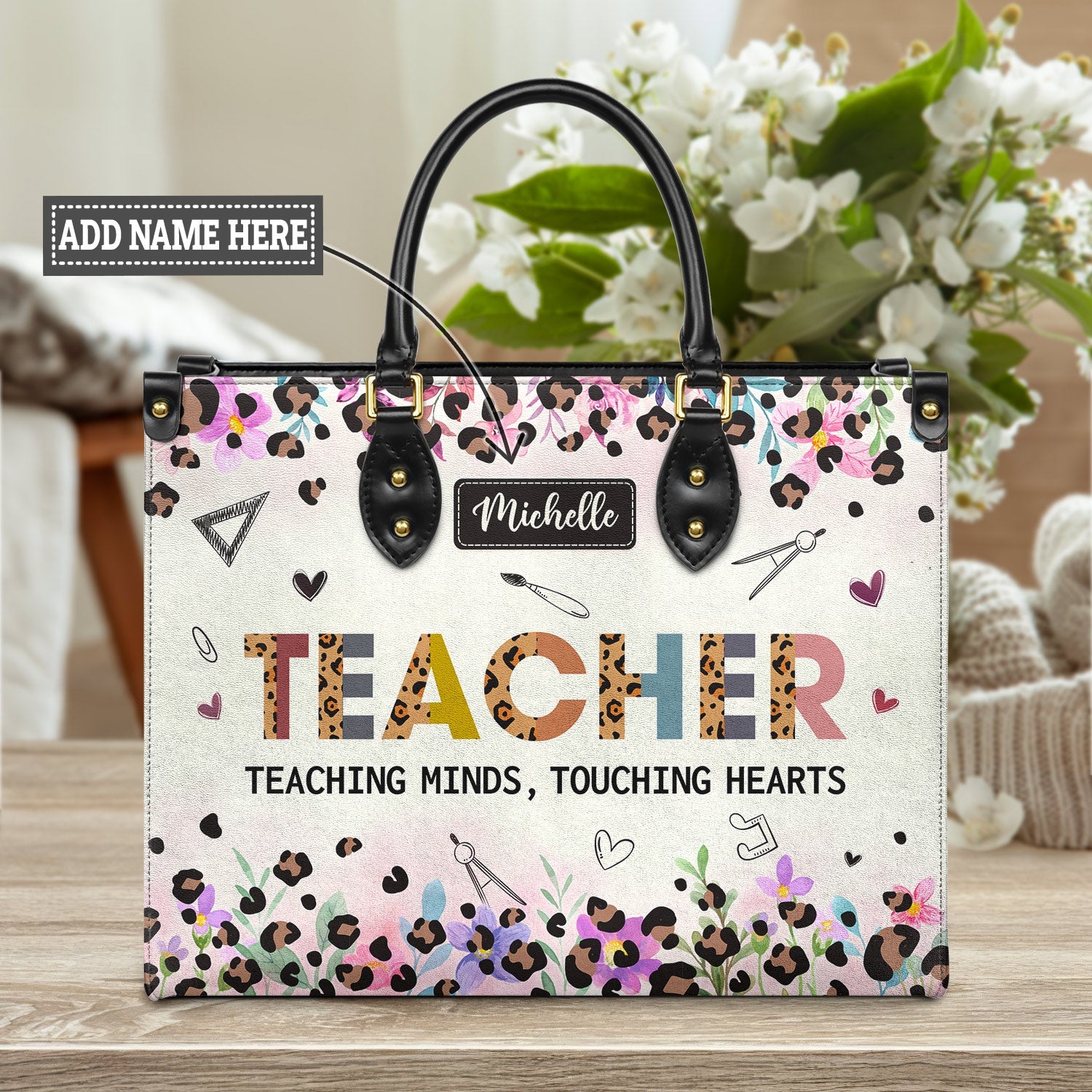 Teacher Teaching Minds Touching Hearts Custom Elementary Teacher Bag, Teacher Appreciation Gifts