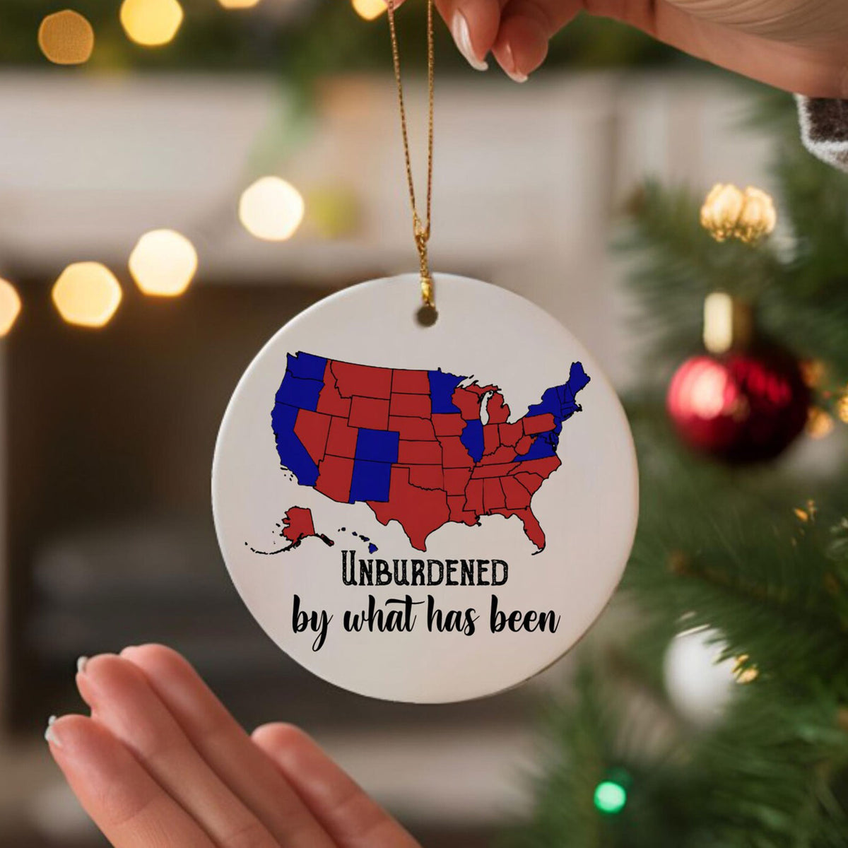 Unburdened by What Has Been Trump2024 Ceramic Christmas Ornaments, 47th Presidential Ornament