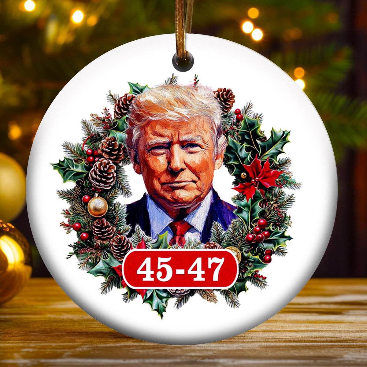 45 47th President Trump2024 Ceramic Christmas Ornaments, Funny Political Ornament