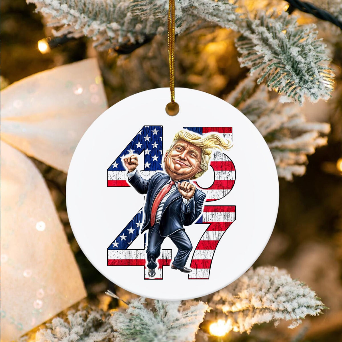 47th President Trump2024 Ceramic Christmas Ornaments, Funny Political Ornament