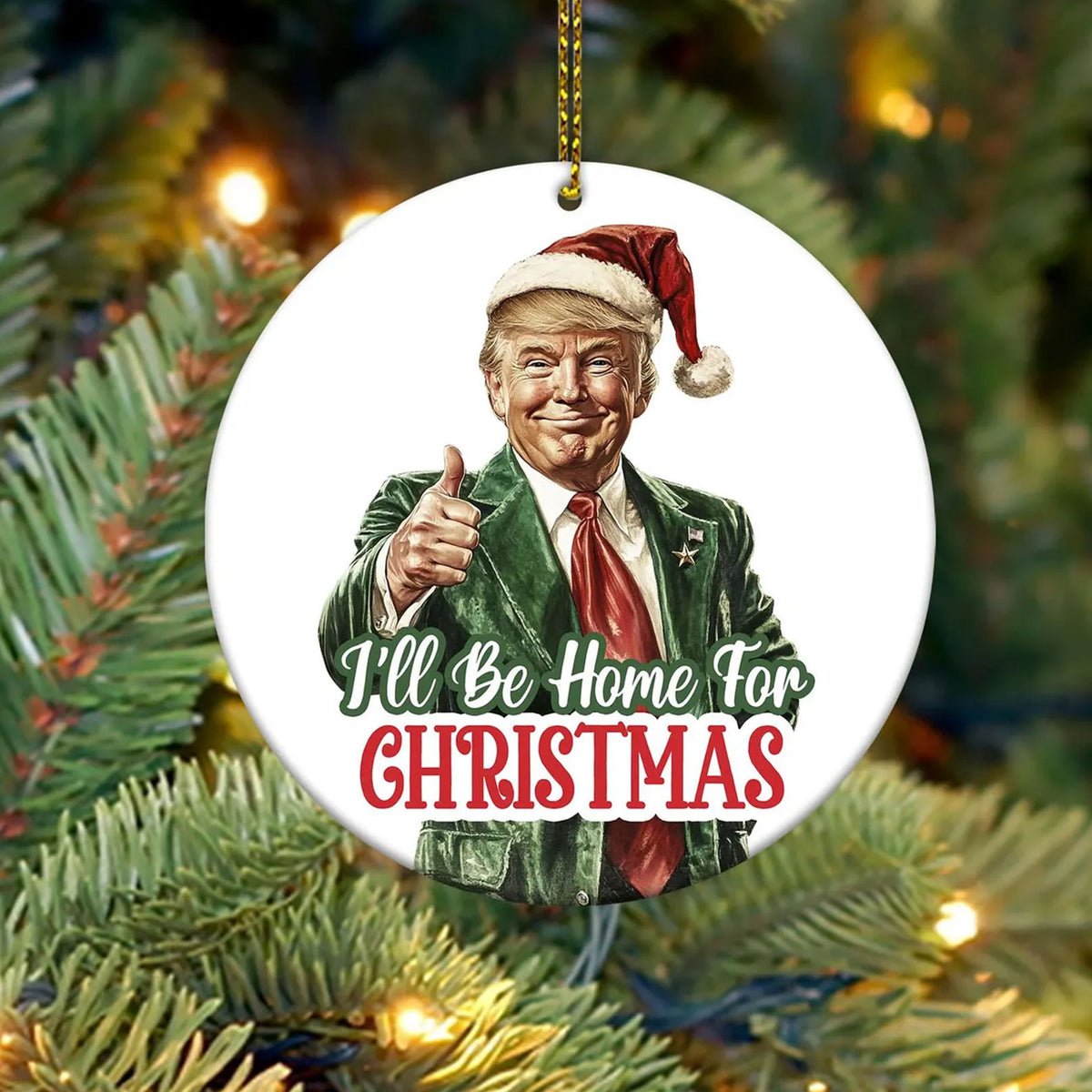 I'll Be Home For Christmas Trump2024 Ceramic Christmas Ornaments, Funny Political Ornament