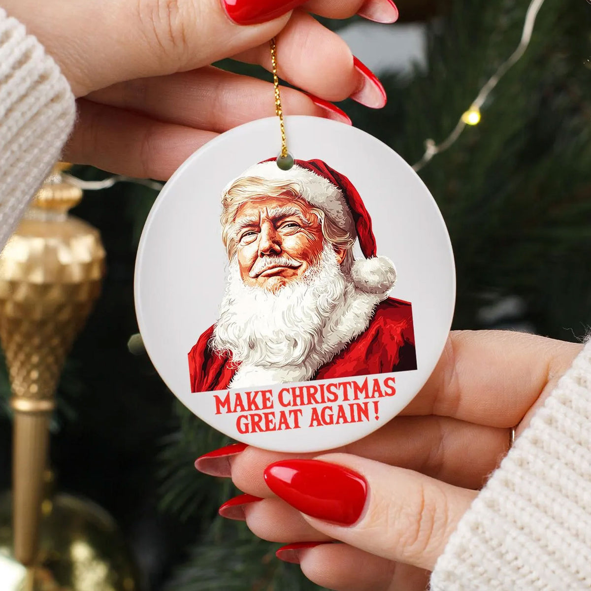 Make Christmas Great Again Trump2024 Ceramic Christmas Ornament, Funny Political Ornament