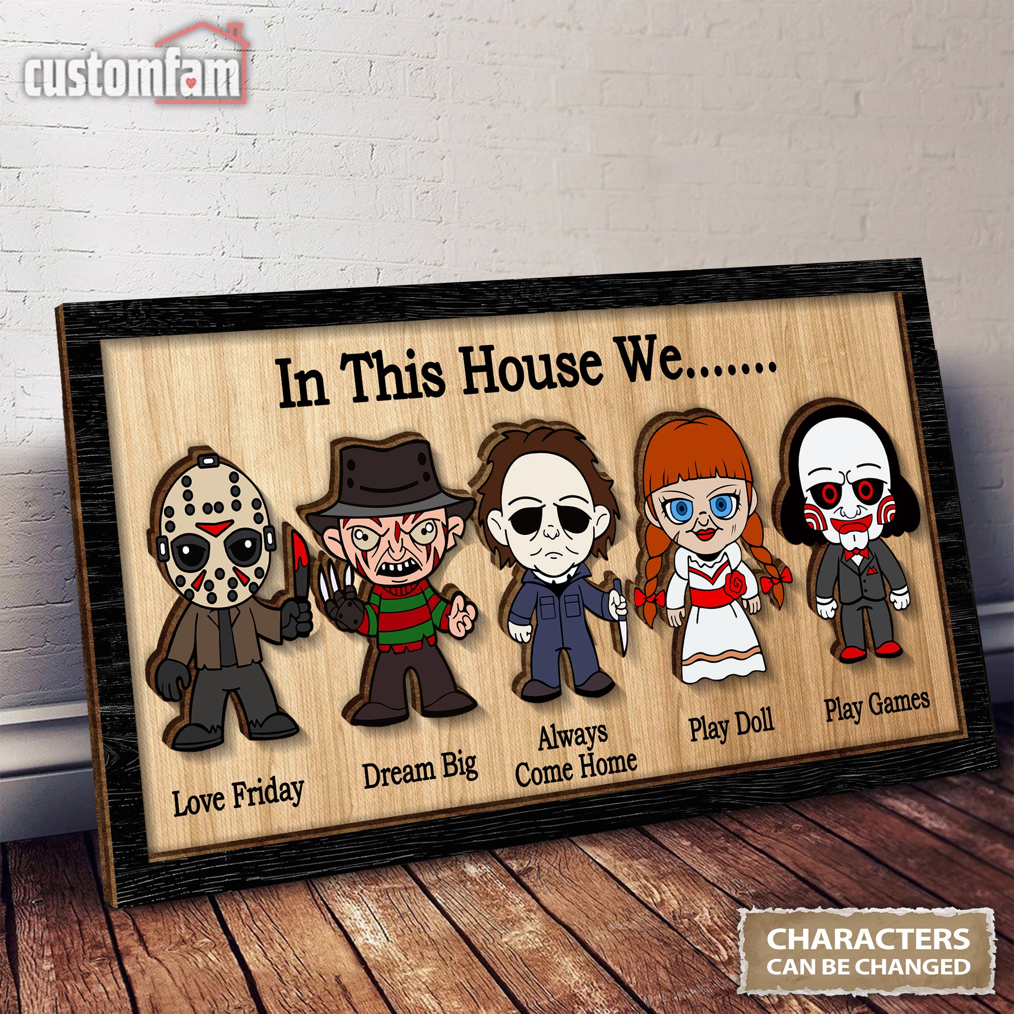 In This House We Horror Halloween Magnet 2 Layered Frame Wooden Sign