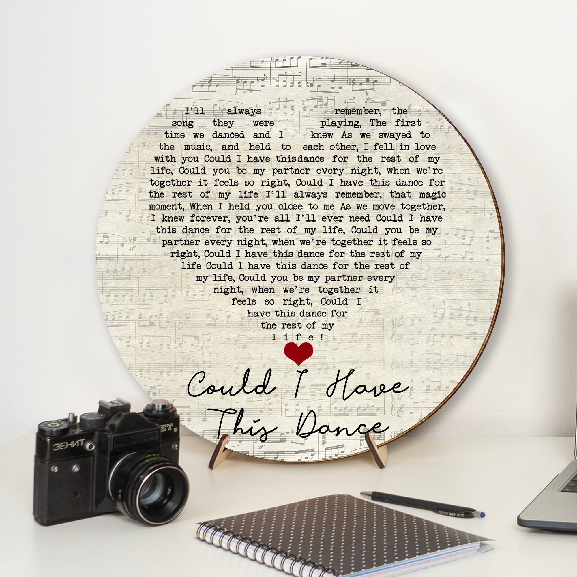 Anne Murray Could I Have This Dance Script Heart Song Lyric Art Print Round Wood Sign, Wood Sign For Home