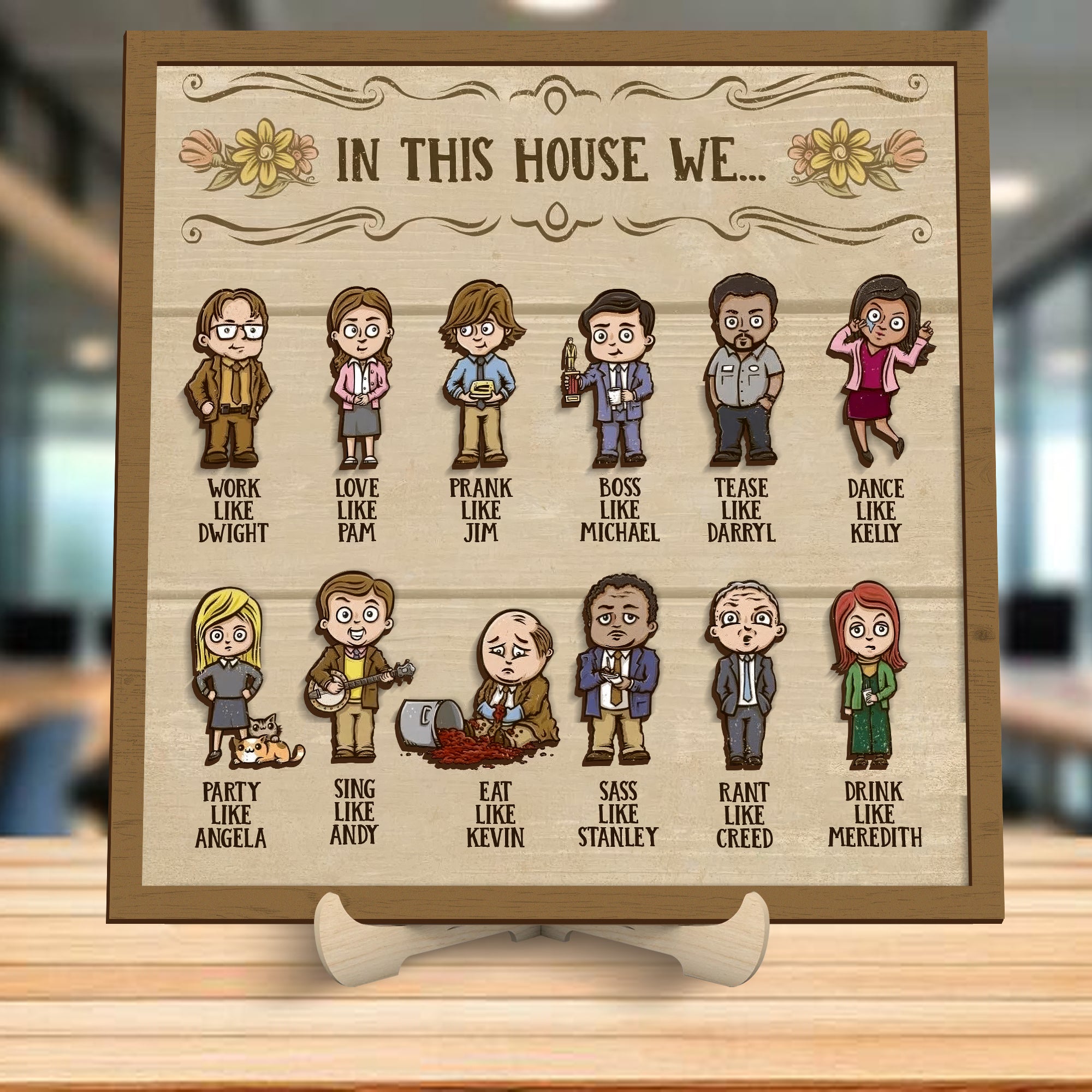 In This House We Funny Characters 2 Layered Wooden Sign, The Office House Rules Plaque