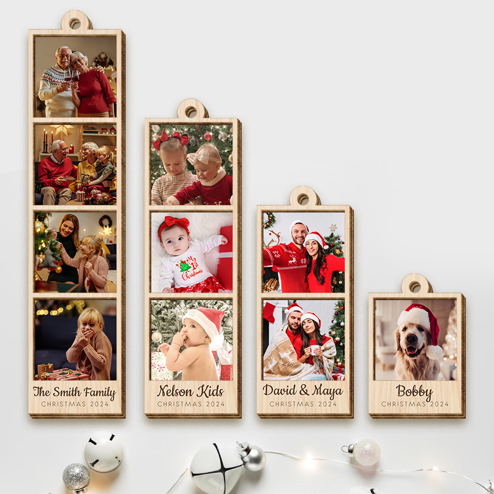 Personalized Christmas Ornaments, Wooden Family Ornaments With Photos, Christmas Gift