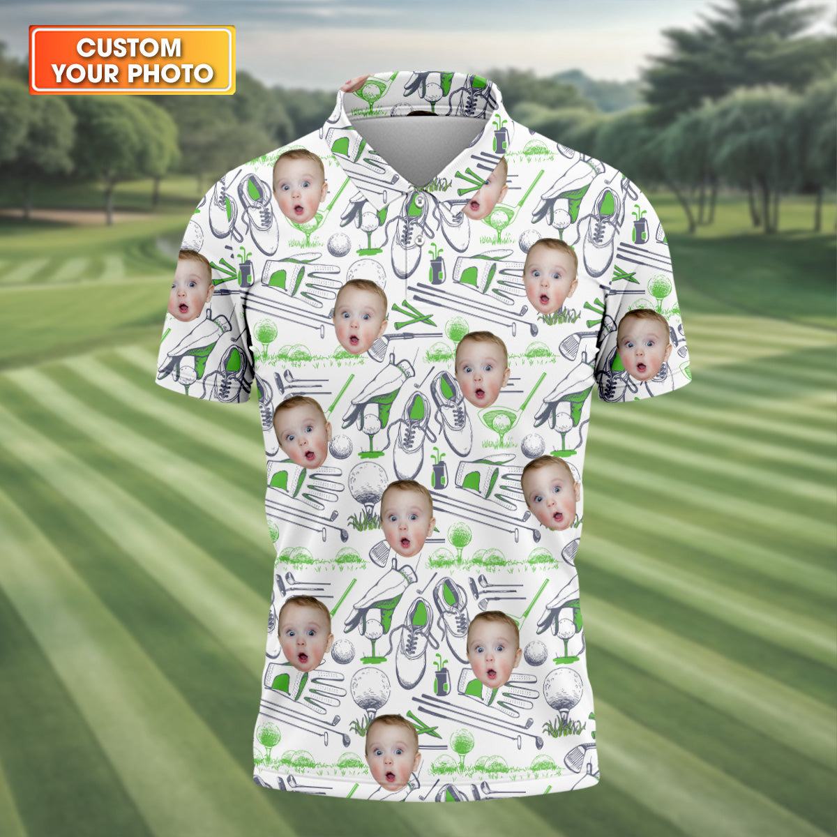 Custom Photo Men's Golf Polo Shirt, Funny Dad Golf Gift