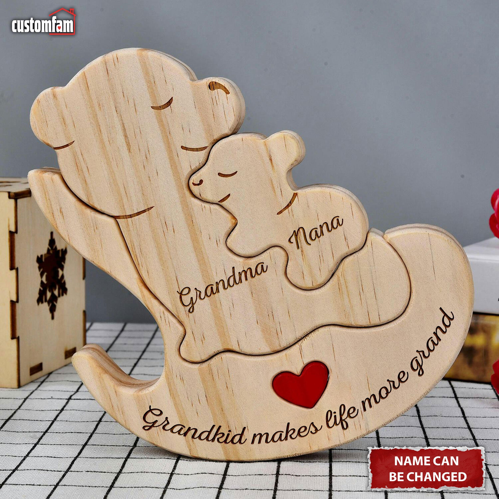 Mama Bear Personalized Shaped Wooden Puzzle, Gift For Grandma