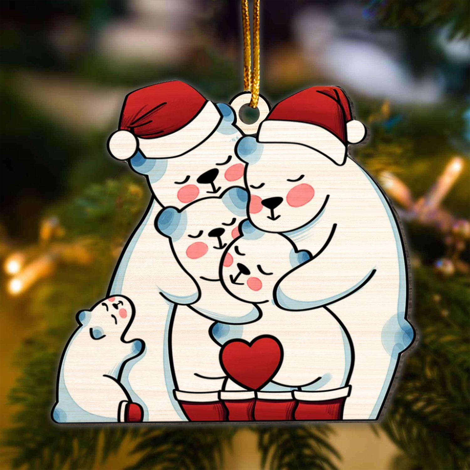 Personalized Wooden Bear Family Christmas Ornament, Gift For Family