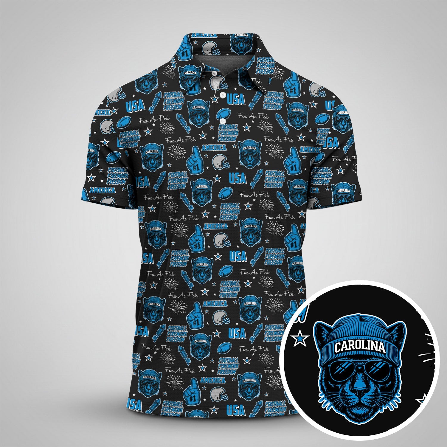 Panther Blue Black And Silver Sport Polo, American Football League Gift Ideas For Football Fans
