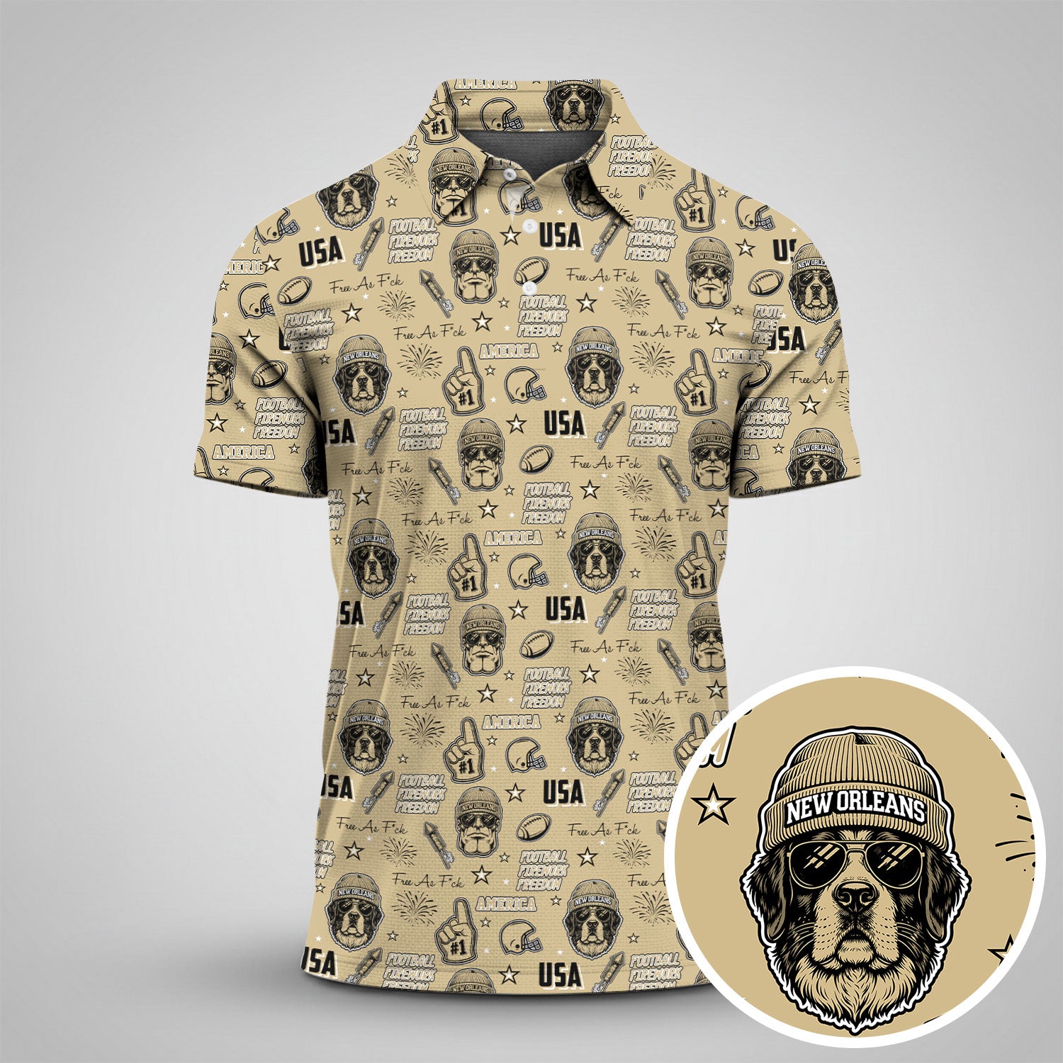 Saint Bernard Dog Prominent Chin Man Beige Sport Polo, American Football League Gift Ideas For Football Fans