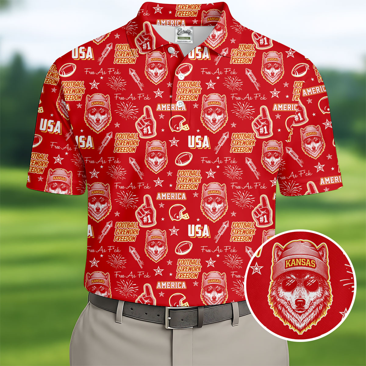 Cool Wolf Beanie And Glasses Red And Yellow Sport Polo, American Football League Gift Ideas For Football Fans