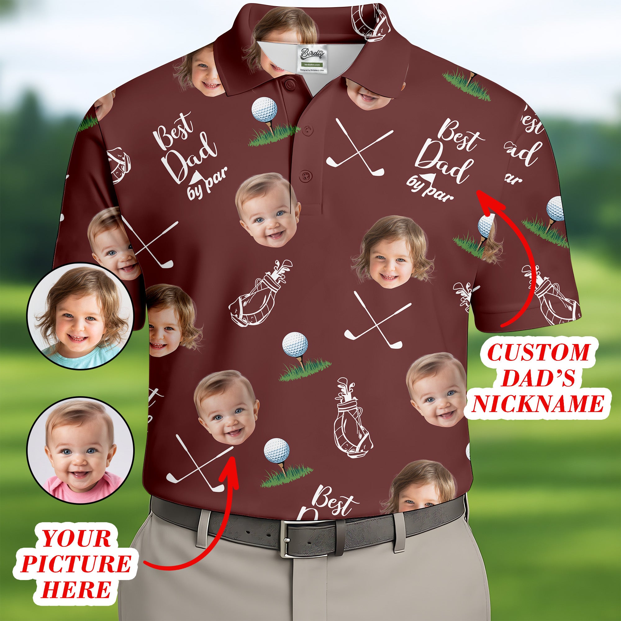 Best Dad By Par Custom Face Golf Shirt, Funny Golf Polo Shirt, Golf Present For Dad