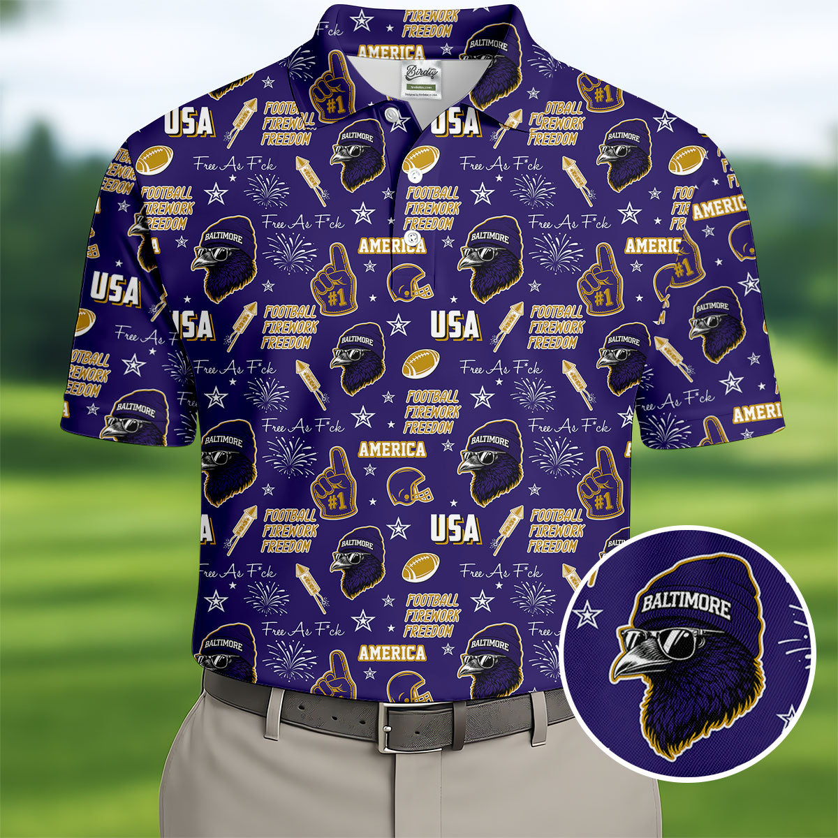 Purple Raven Metallic Gold With Purple Sport Polo, American Football League Gift Ideas For Football Fans