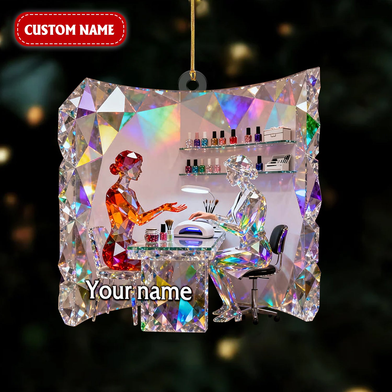 Mini Nail Salon Stained Glass Crystal Effect Acrylic Ornament, Christmas Ornament Nail Art, Christmas Unique Gift