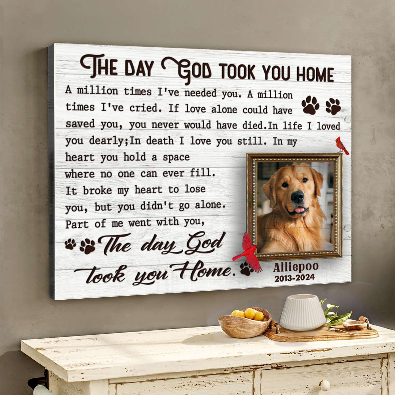 The Day God Took You Home Custom Photo Memorial Canvas Wall Art, Gifts For Loss Of Dog