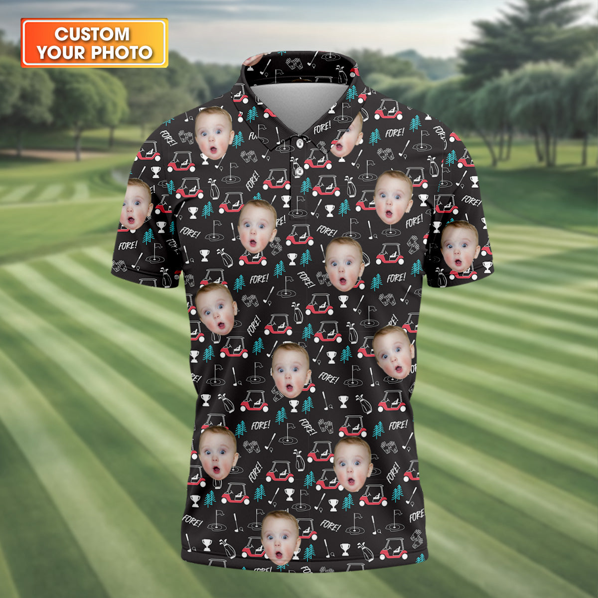 Custom Face Golf Shirt, Funny Golf Polo Shirt, Dad Golf Gift