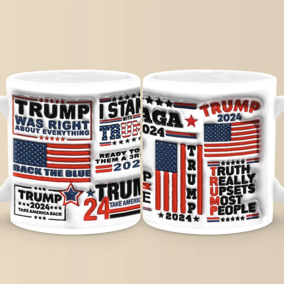 I Stand With Trump2024 3D Inflated Effect Printed Mug, Political Coffee Mug, Trump Supporters Mug