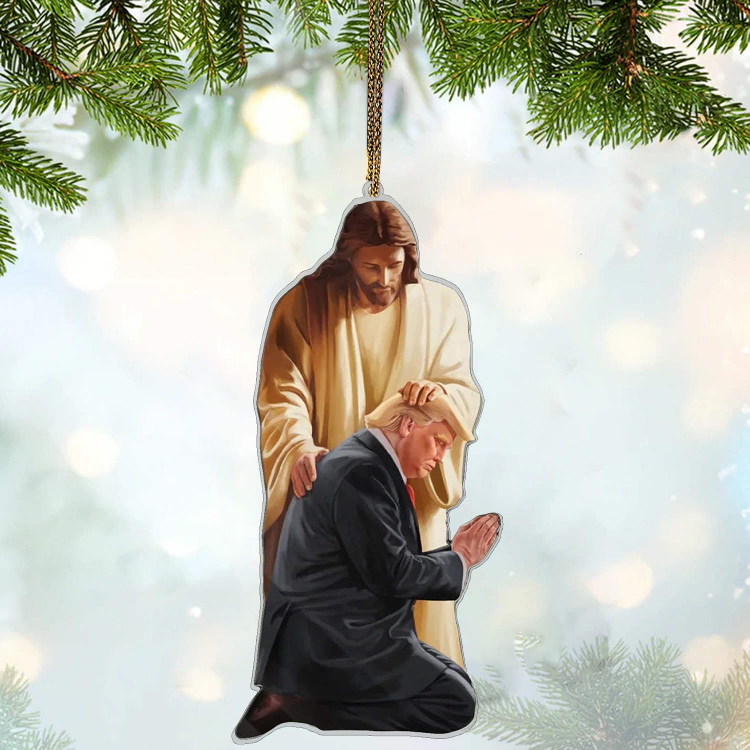 Trump Praying Christmas Gift, Trump2024 America President Christmas Acrylic Ornament, Christ Ornament