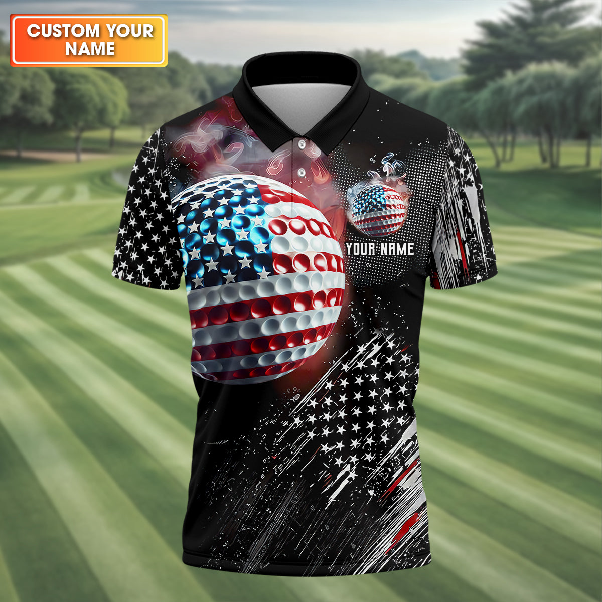 American Flag Ball Custom Golf Polo Shirt, Funny Golf Shirt, Dad Golf Gift