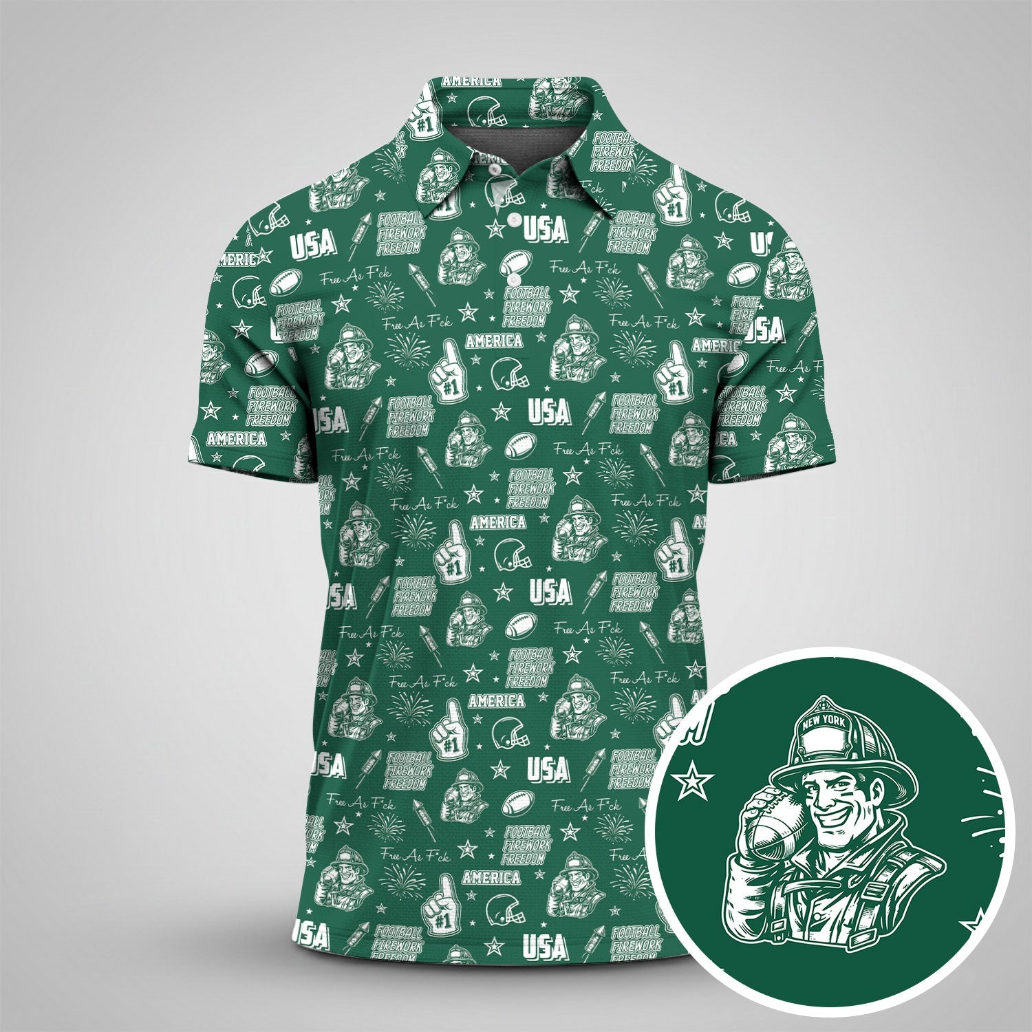 Firefighter Green And White Sport Polo, American Football League Gift Ideas For Football Fans