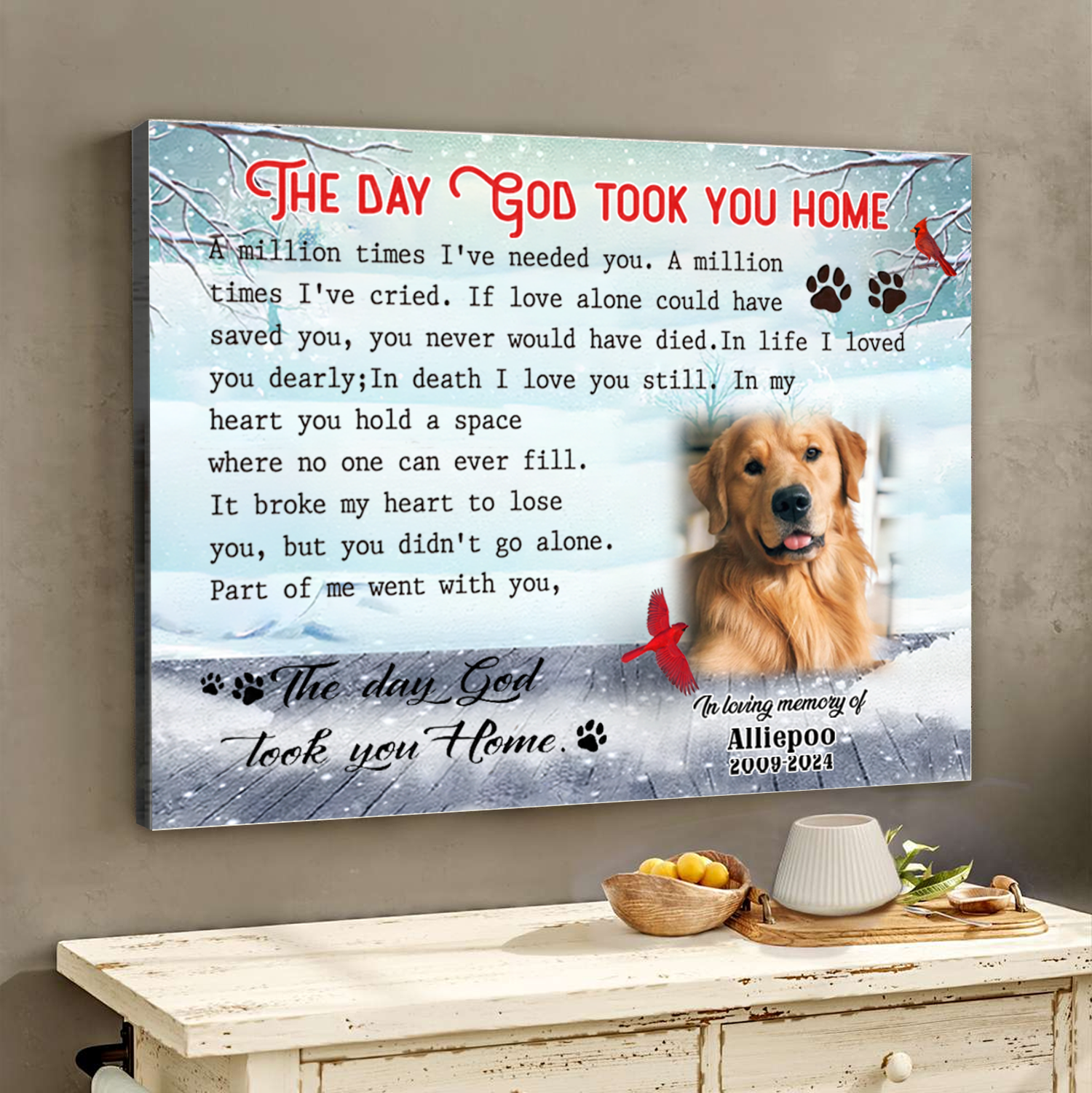 The Day God Took You Home Custom Photo Memorial Canvas Wall Art, Gifts For Loss Of Dog