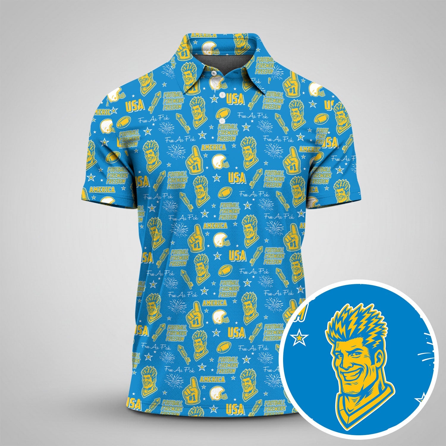 Bolt Man Powder Blue Sunshine Gold Sport Polo, American Football League Gift Ideas For Football Fans