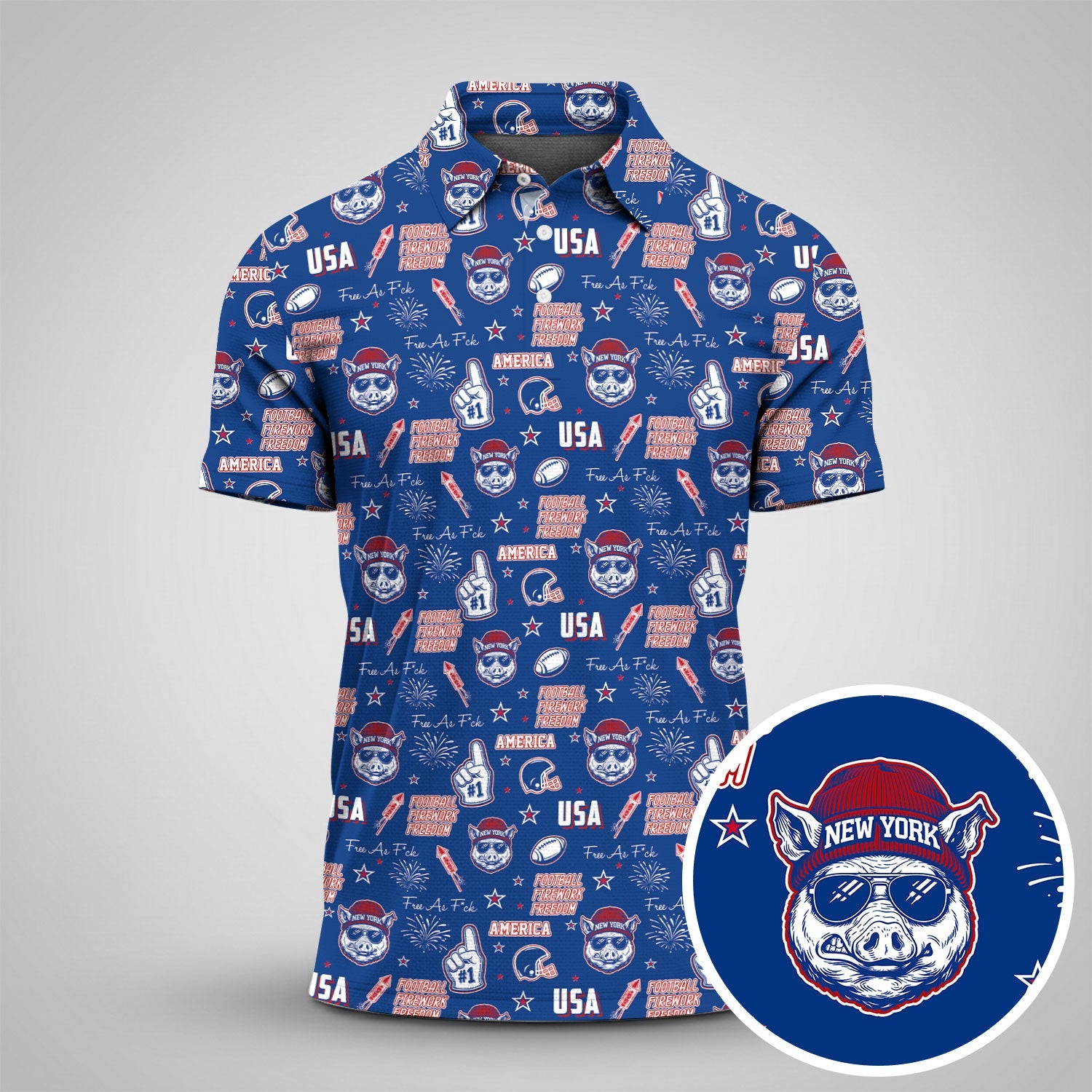 Hog Head Red White Blue Sport Polo, American Football League Gift Ideas For Football Fans