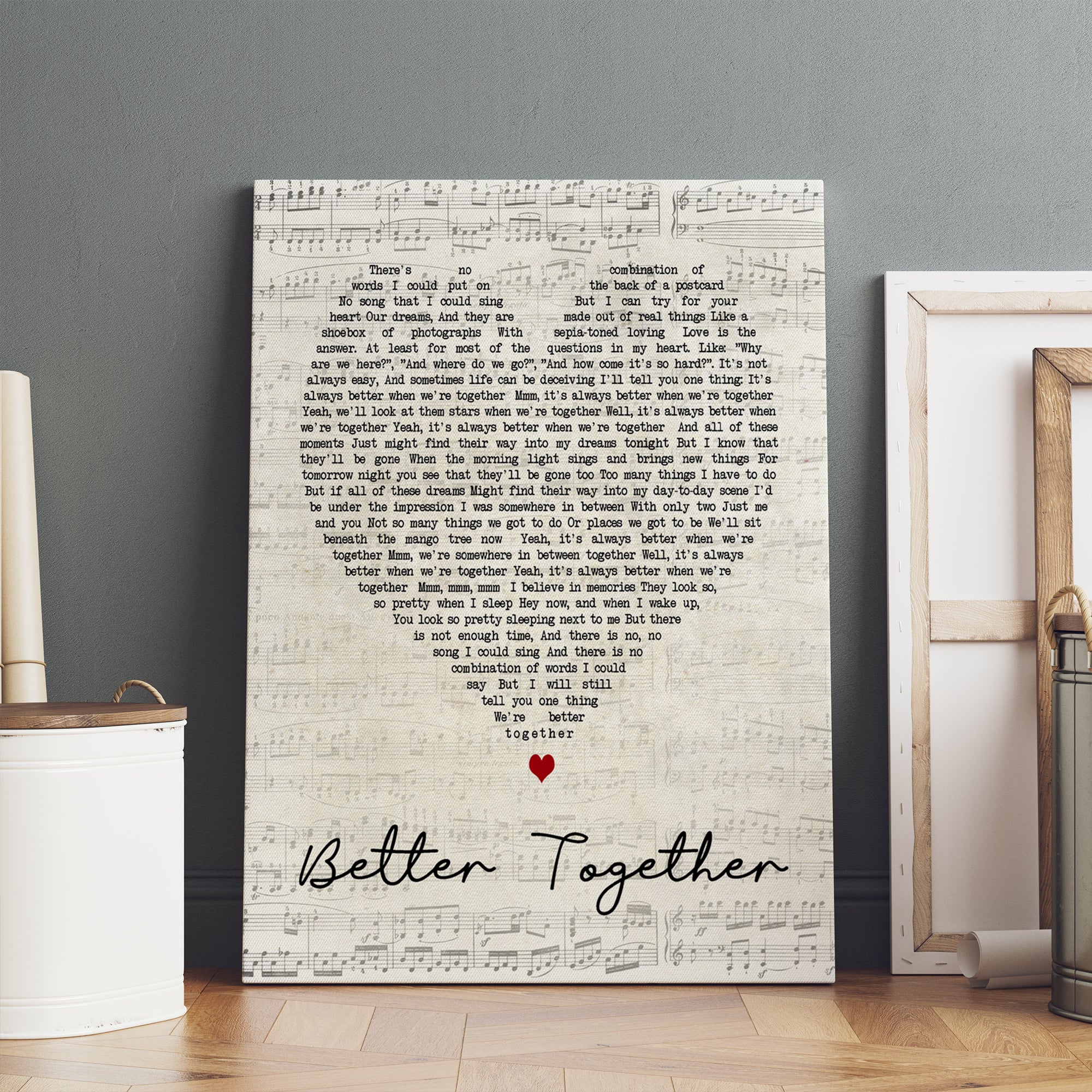 Better Together Jack Johnson Script Heart Song Lyric Art Print Canvas Print Frames