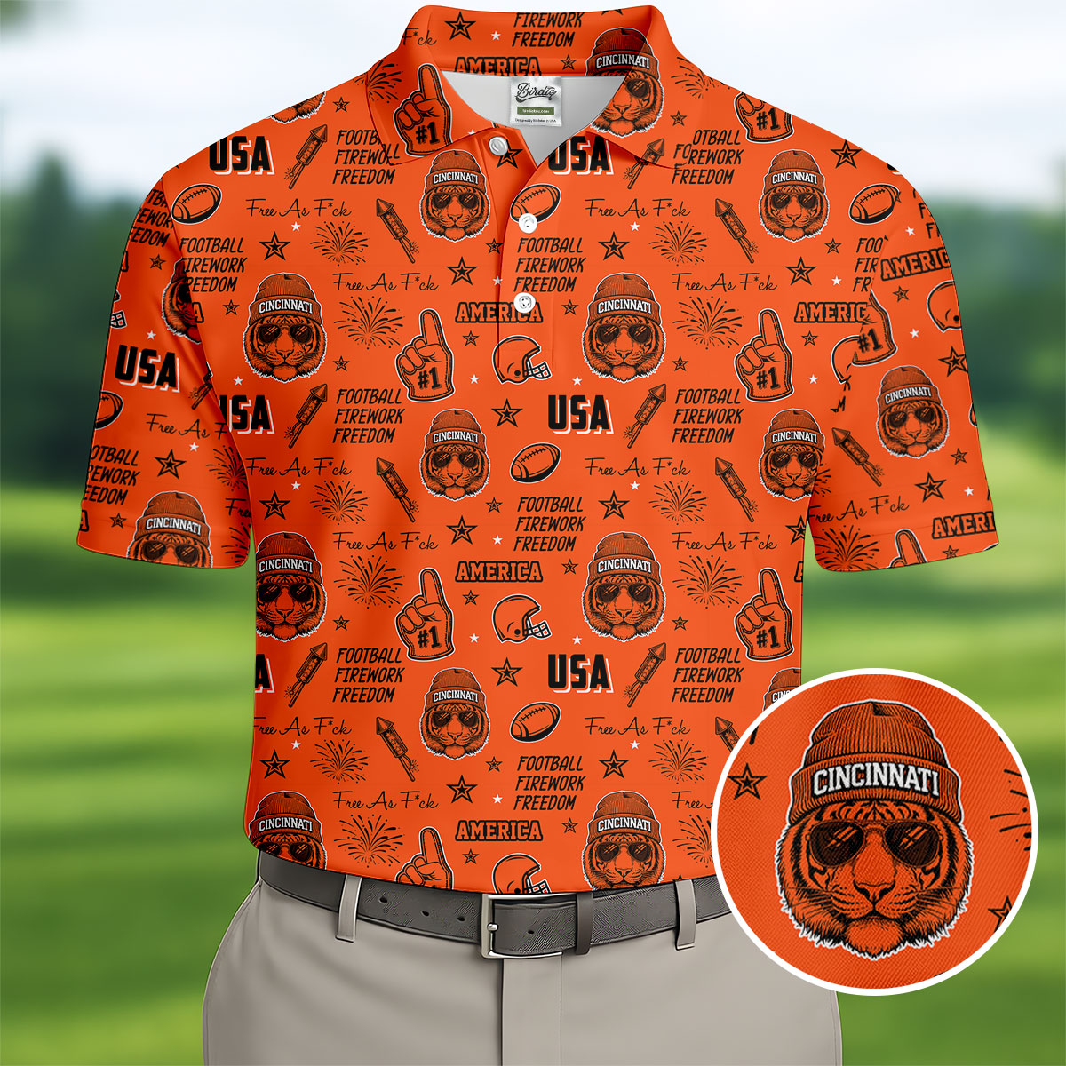 Bengal Tiger Head Orange And Black Sport Polo, American Football League Gift Ideas For Football Fans