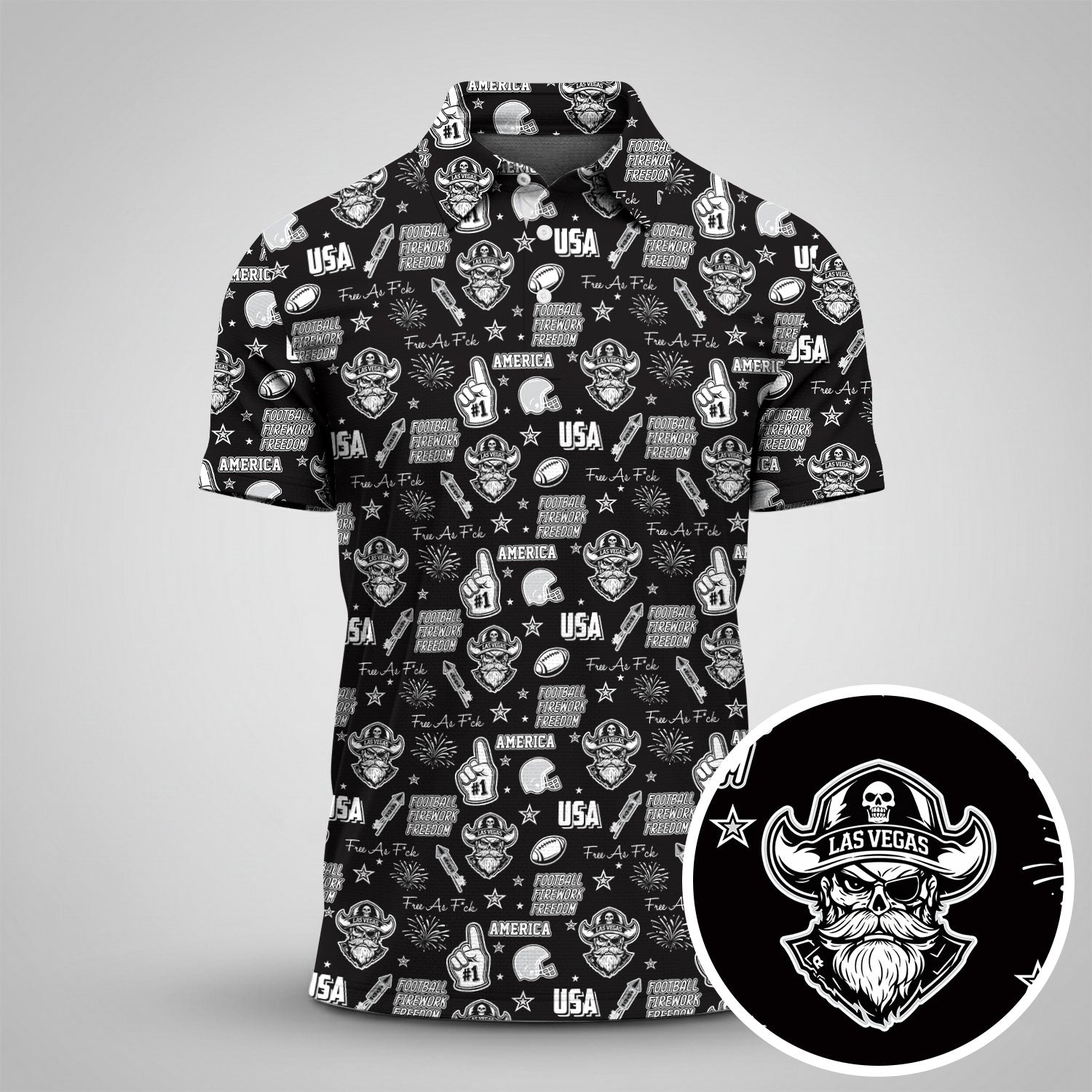 Pirate Black Silver White Sport Polo, American Football League Gift Ideas For Football Fans