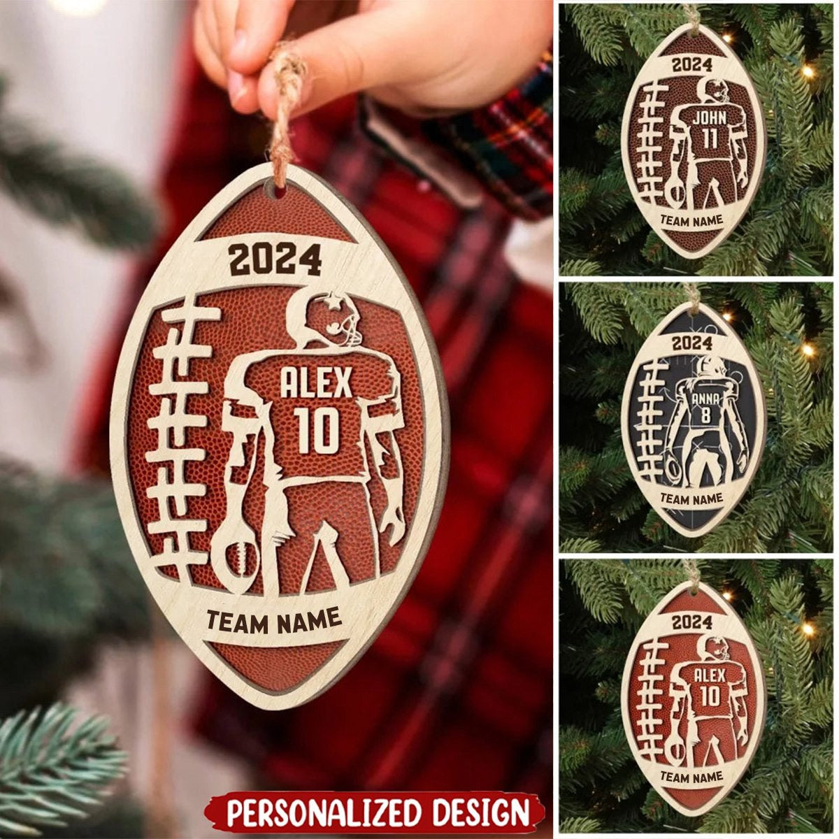 Custom Football Player Christmas Ornament, Football Fan Gift