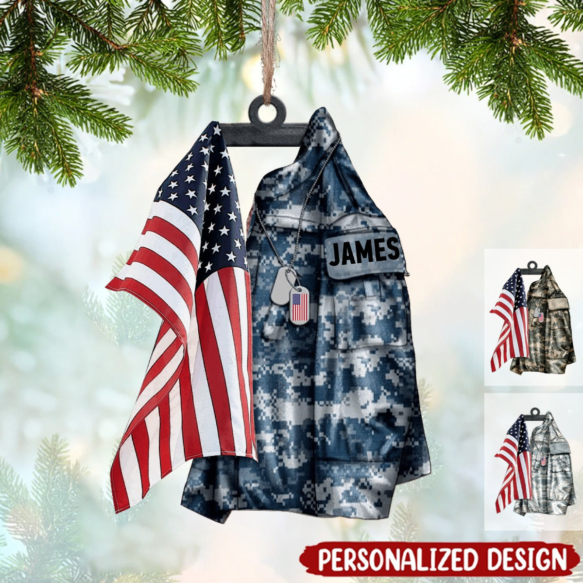 Custom Military Branch Christmas Ornament, Gift For Veteran